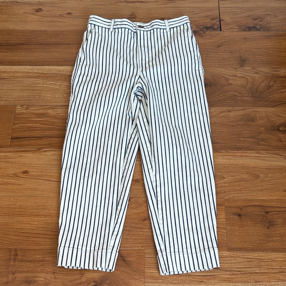 Madewell Blue and White Striped Cropped Jeans